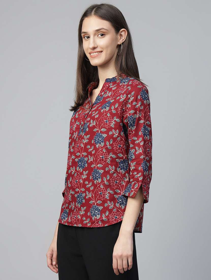 women printed three quarter sleeve regular fit top - 22069436 - Standard Image - 1