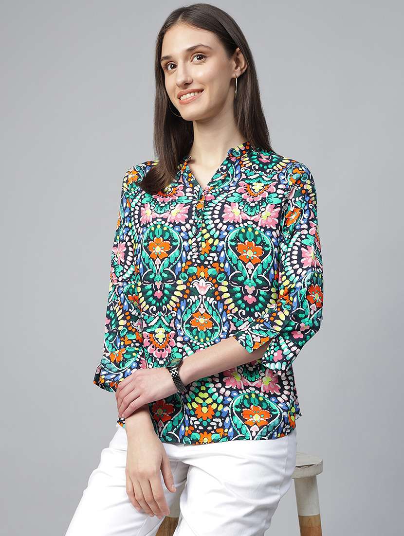 women printed three quarter sleeve regular fit top - 22069437 -  Zoom Image - 0