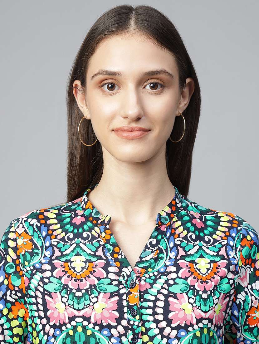 women printed three quarter sleeve regular fit top - 22069437 - Standard Image - 4