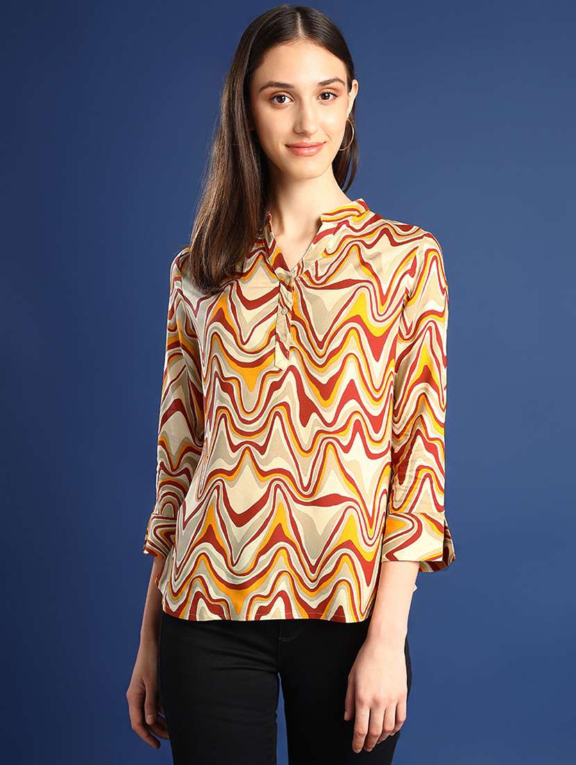 women printed three quarter sleeve regular fit top - 22069438 - Zoom Image - 0