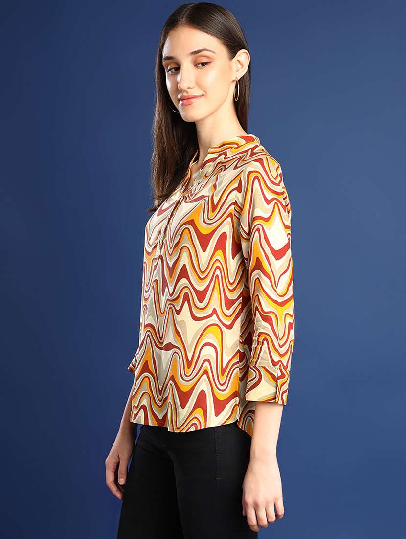 women printed three quarter sleeve regular fit top - 22069438 - Standard Image - 1