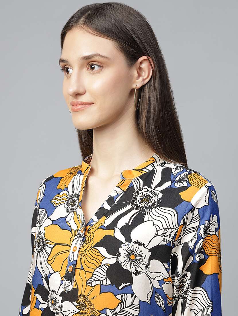 women printed three quarter sleeve regular fit top - 22069439 - Standard Image - 4