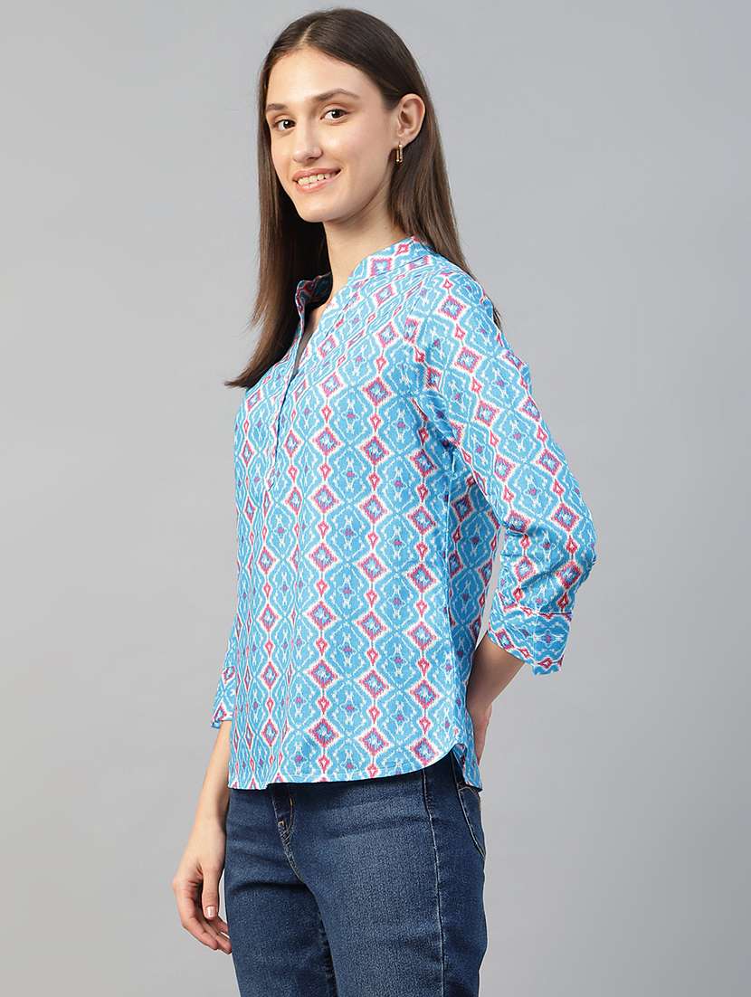 women printed three quarter sleeve regular fit top - 22069444 - Standard Image - 1