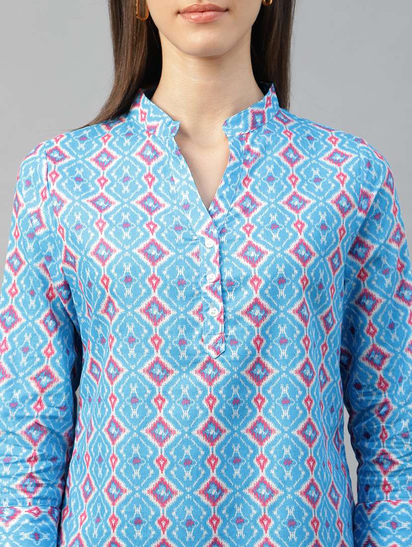 women printed three quarter sleeve regular fit top - 22069444 - Standard Image - 4