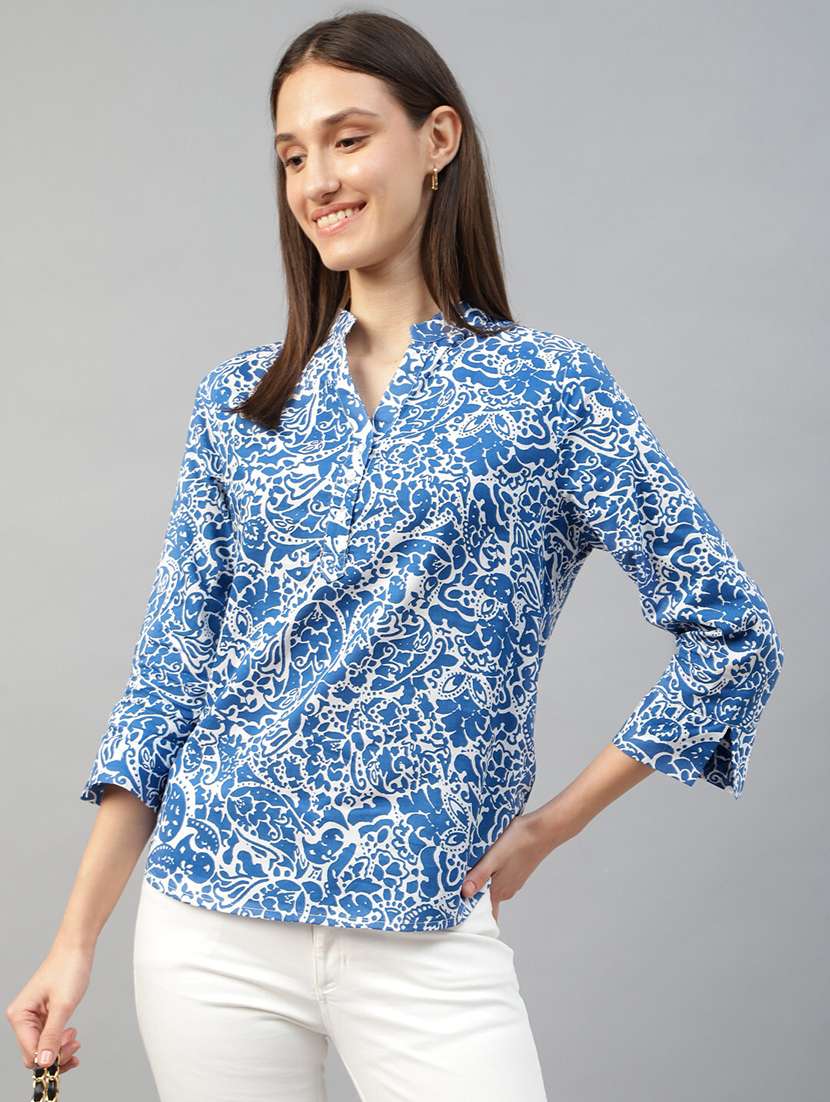 women printed three quarter sleeve regular fit top - 22069446 - Zoom Image - 0