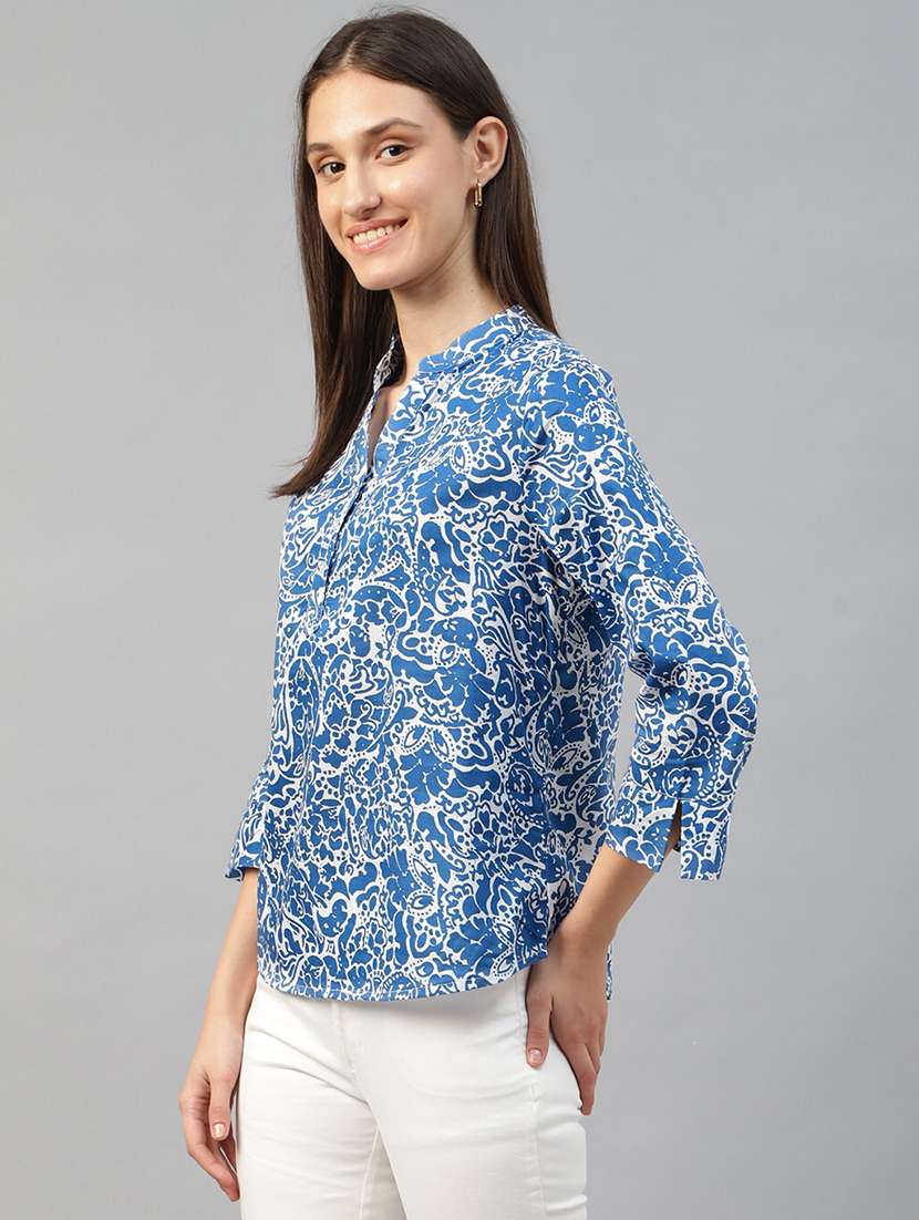 women printed three quarter sleeve regular fit top - 22069446 - Standard Image - 1