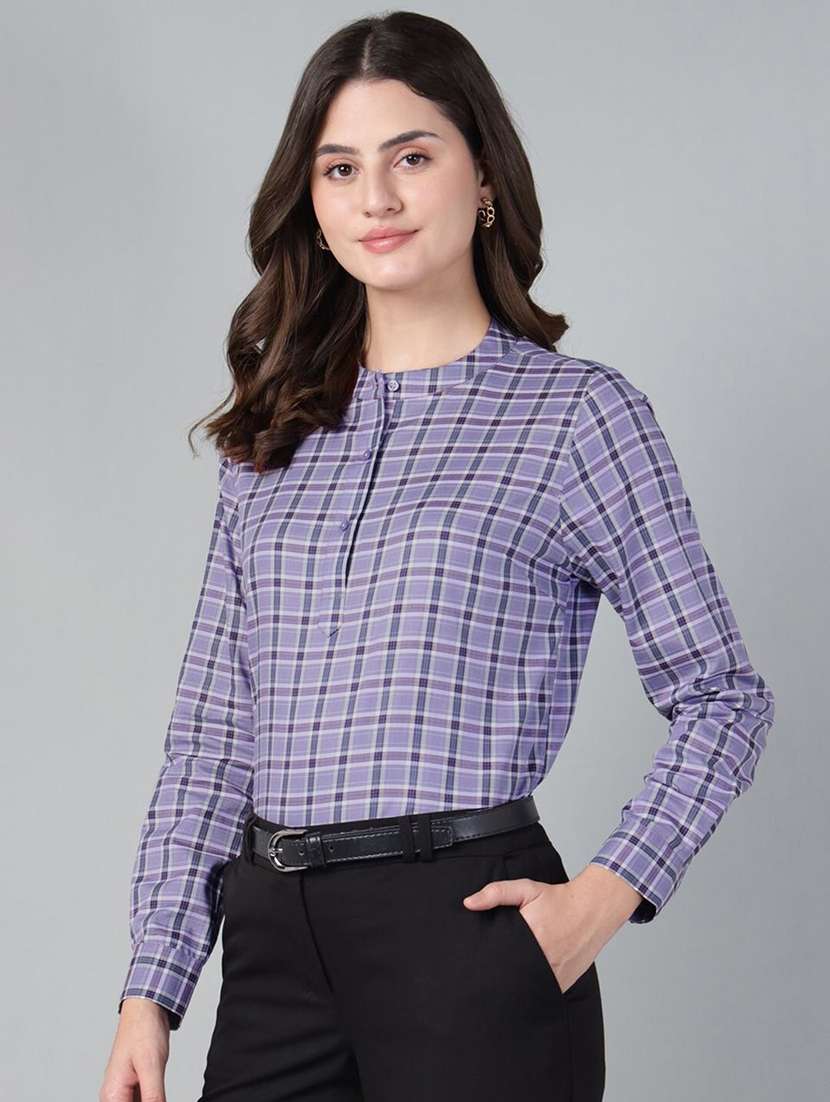 women checkered long sleeve regular fit top - 22069448 - Standard Image - 1