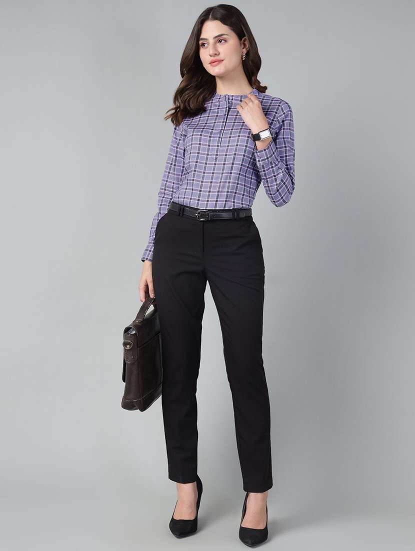 women checkered long sleeve regular fit top - 22069448 - Standard Image - 4