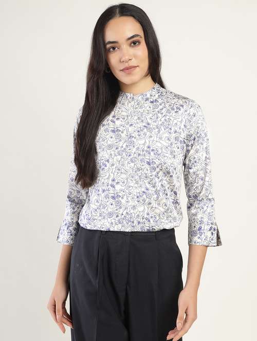 women printed three quarter sleeve regular fit top - 22069451 - Standard Image - 0