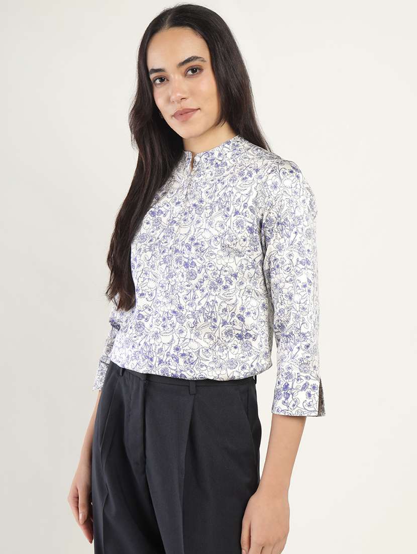 women printed three quarter sleeve regular fit top - 22069451 - Standard Image - 1