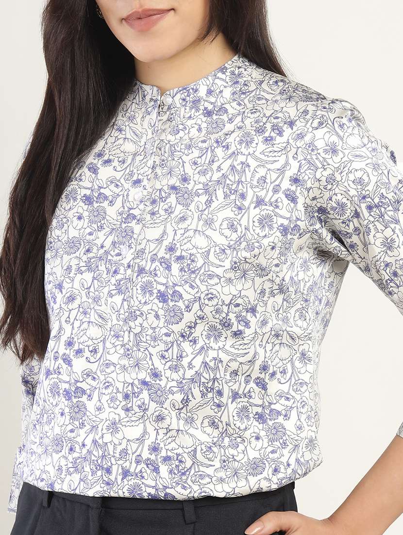 women printed three quarter sleeve regular fit top - 22069451 - Standard Image - 4