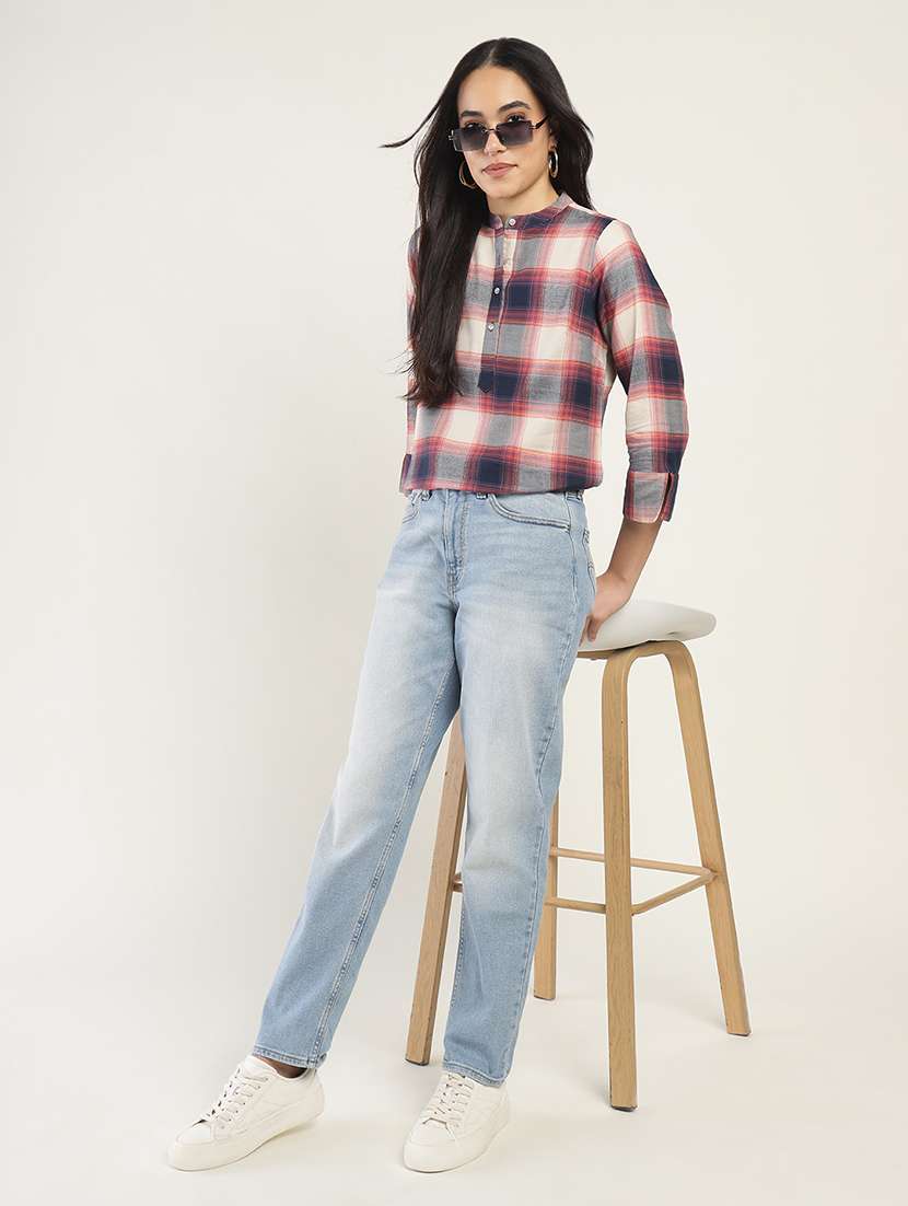 women checkered three quarter sleeve regular fit top - 22069454 - Standard Image - 4