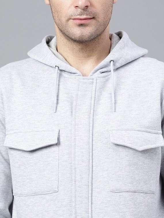 men solid long sleeve hooded sweatshirt - 22069466 -  Standard Image - 4