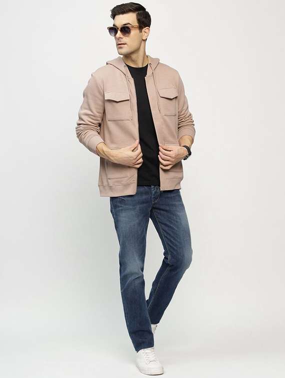 men solid long sleeve hooded sweatshirt - 22069477 -  Standard Image - 4