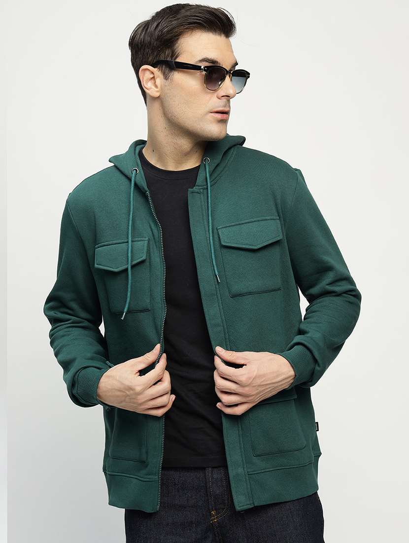 men solid long sleeve hooded sweatshirt