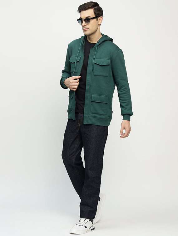 men solid long sleeve hooded sweatshirt - 22069478 -  Standard Image - 4