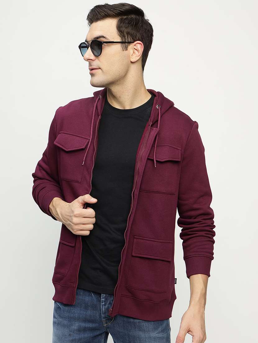 men solid long sleeve hooded sweatshirt