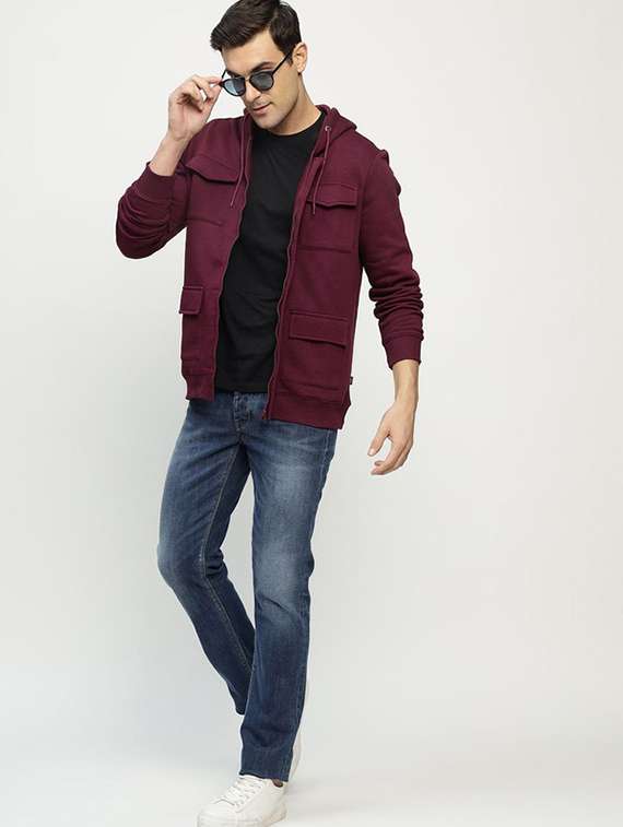 men solid long sleeve hooded sweatshirt - 22069480 -  Standard Image - 4