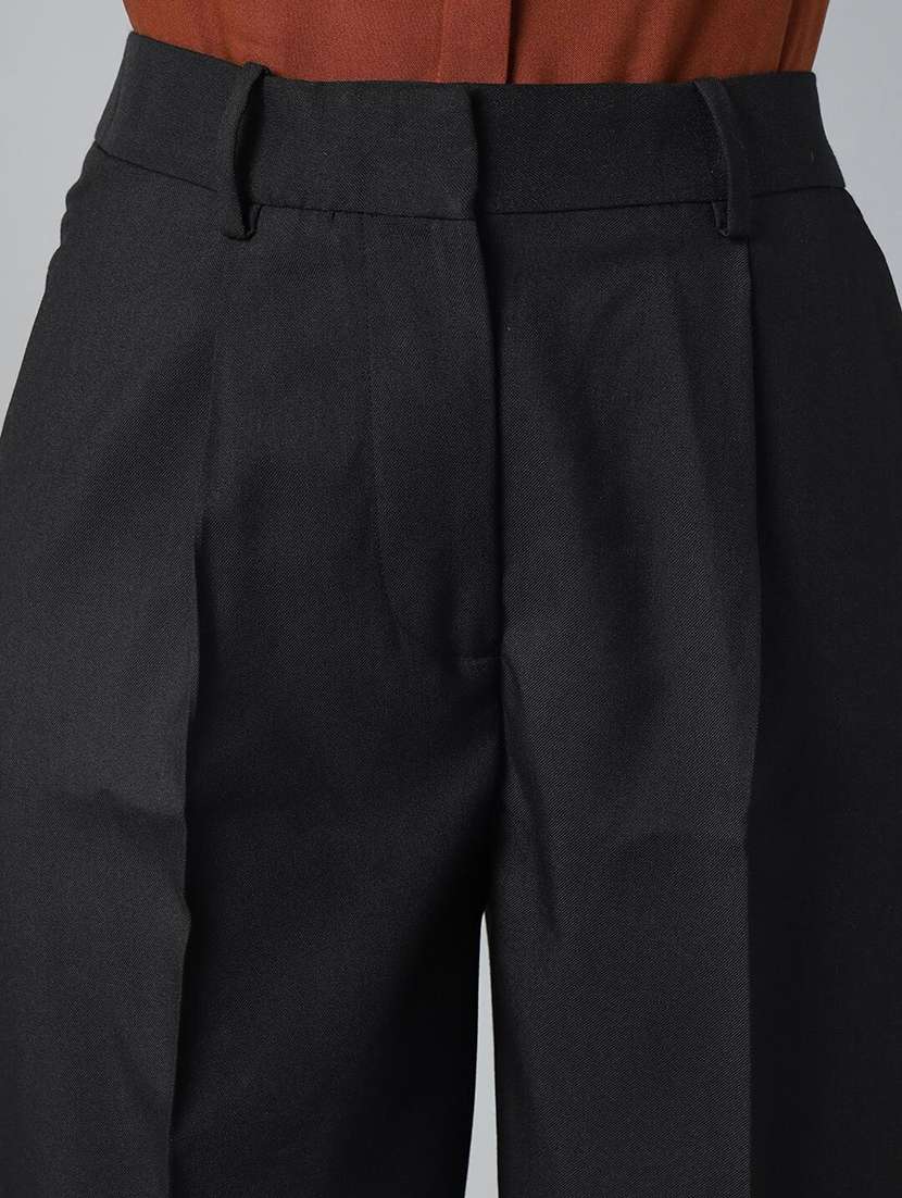 women solid high rise straight trouser - 22069491 -  Standard Image - 4