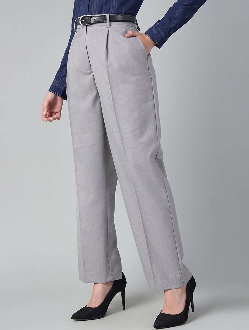 women solid high rise straight trouser - 22069492 -  Standard Image - 1