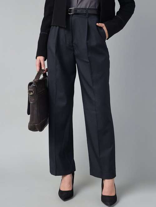 women solid high rise straight trouser - 22069493 - Standard Image - 0