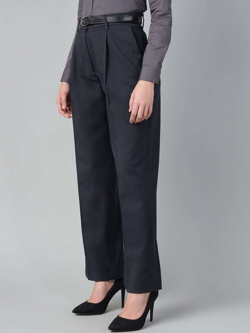 women solid high rise straight trouser - 22069493 - Standard Image - 1