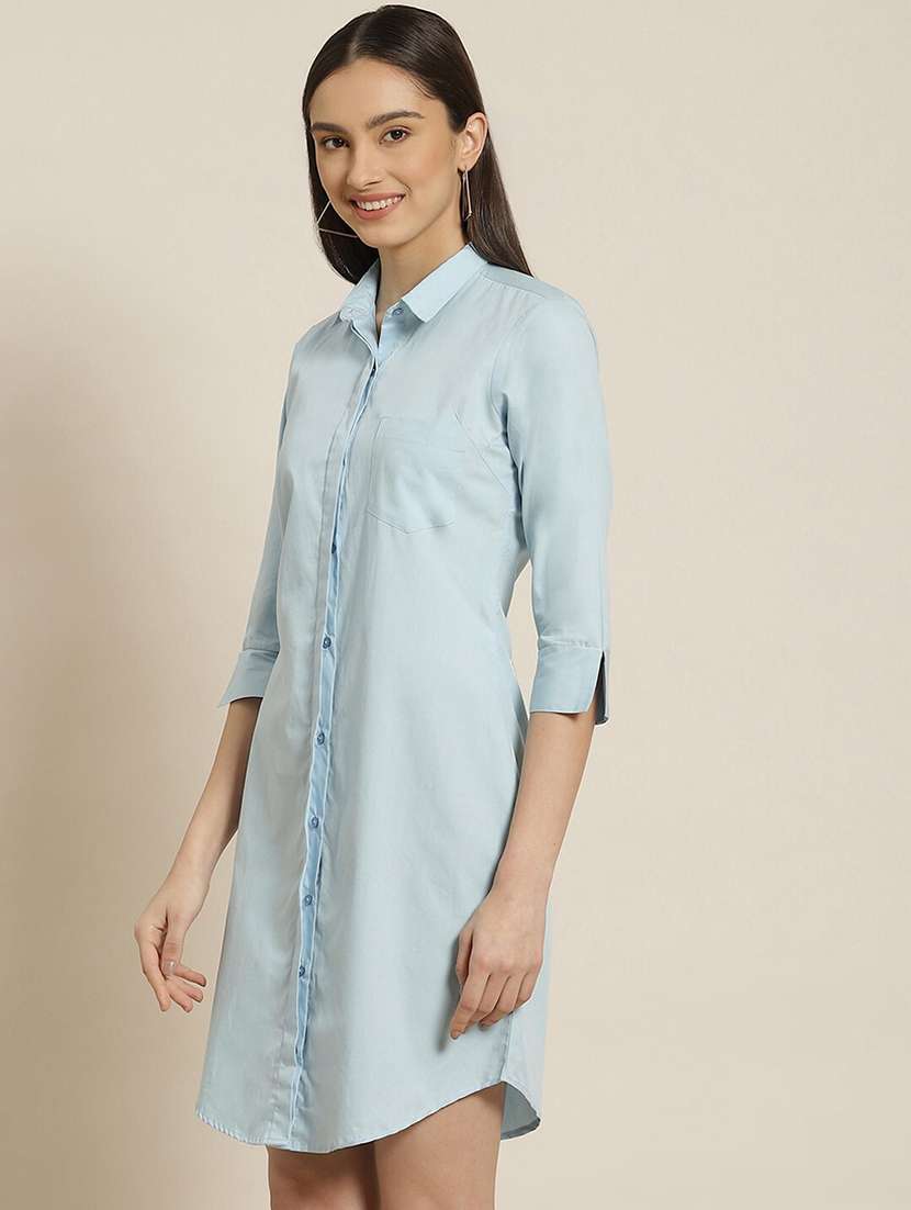women light blue solid collared shirt dress - 22069494 -  Standard Image - 1