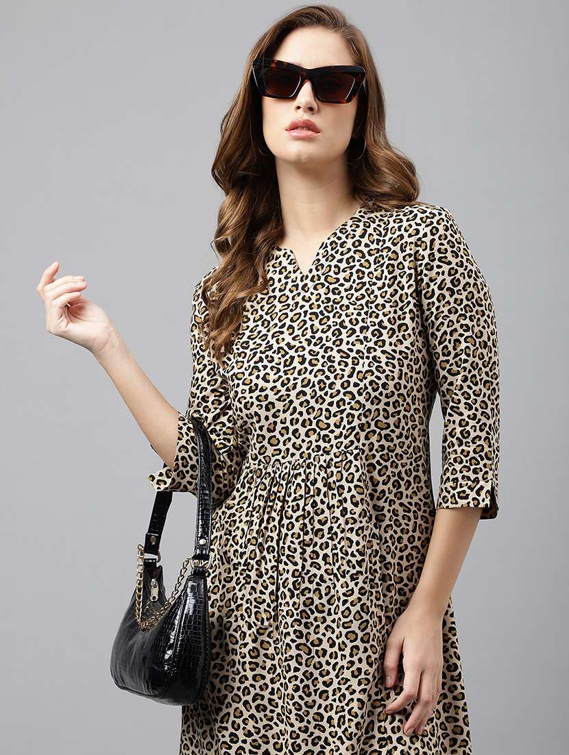 women animla print three quarter sleeve a-line dress - 22069500 -  Standard Image - 1
