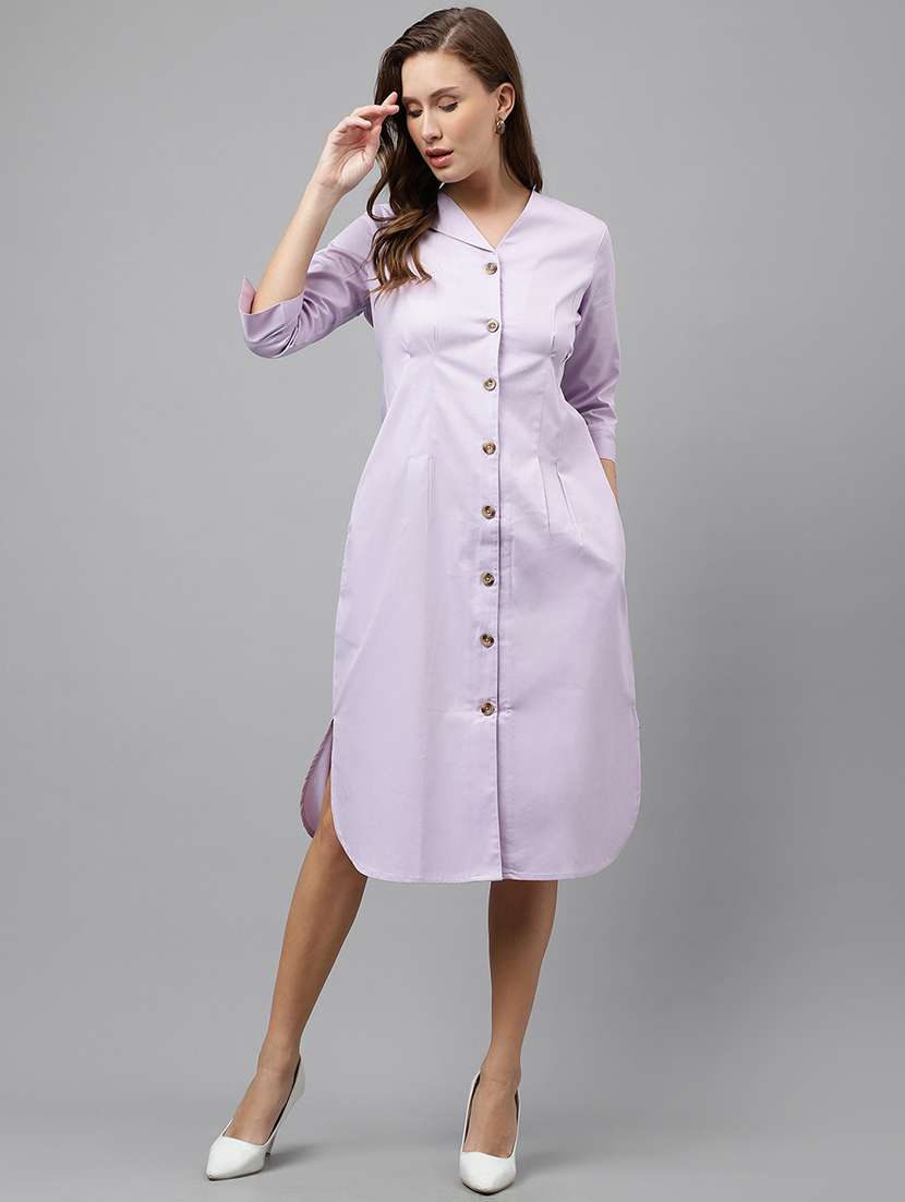 women lavender solid v-neck shirt dress - 22069503 -  Standard Image - 1