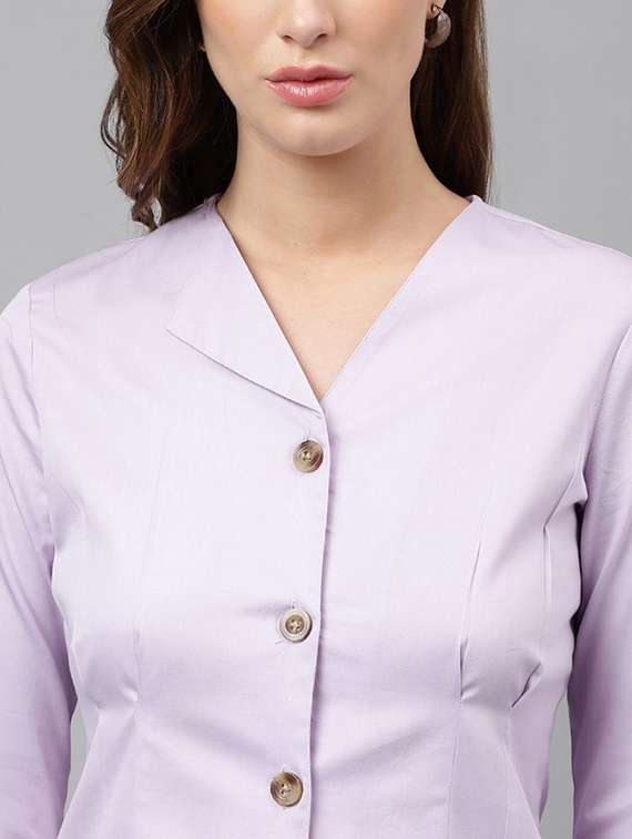women lavender solid v-neck shirt dress - 22069503 - Standard Image - 4