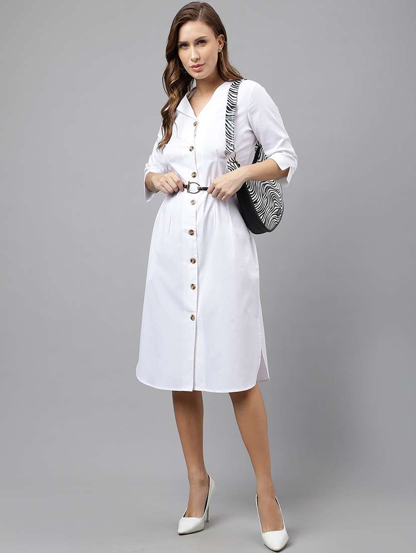 women solid v-neck shirt dress