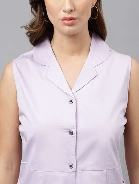 women solid sleeveless shirt dress - 22069506 - Standard Image - 4