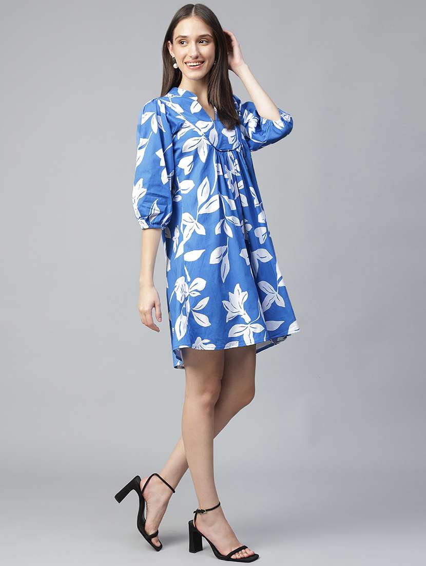 women printed puff sleeve a-line dress - 22069509 - Standard Image - 1