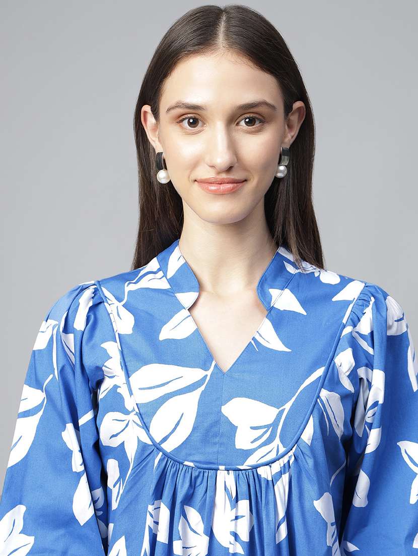 women printed puff sleeve a-line dress - 22069509 - Standard Image - 4