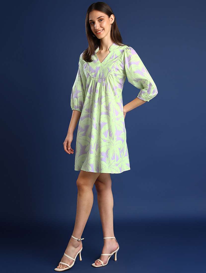 women printed puff sleeve a-line dress - 22069511 -  Standard Image - 1