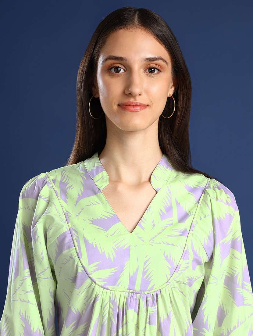 women printed puff sleeve a-line dress - 22069511 - Standard Image - 4
