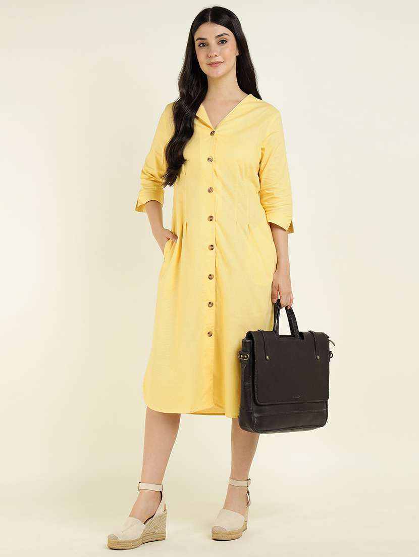 women solid three quarter sleeve shirt dress