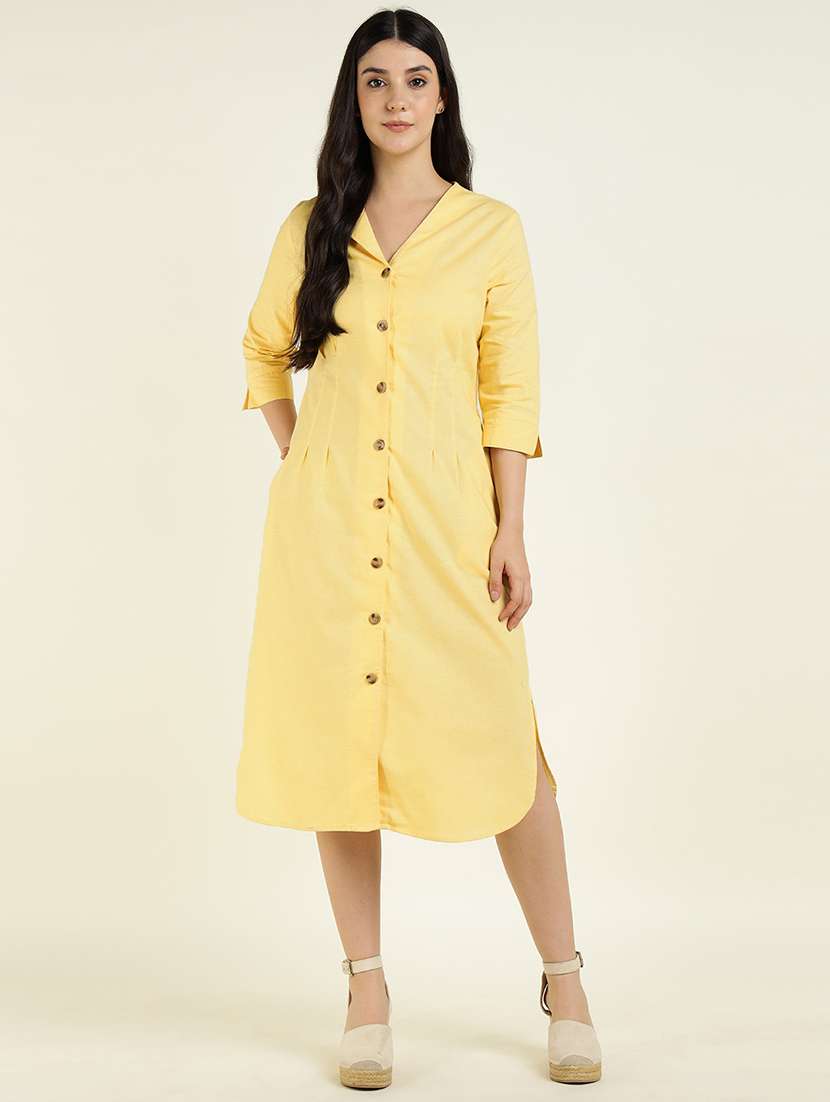 women solid three quarter sleeve shirt dress - 22069518 - Standard Image - 1