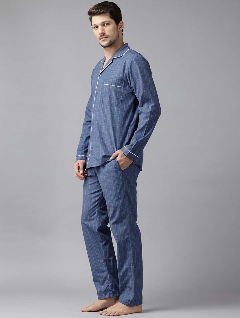 men checkered long sleeve nightwear set - 22069520 -  Standard Image - 1