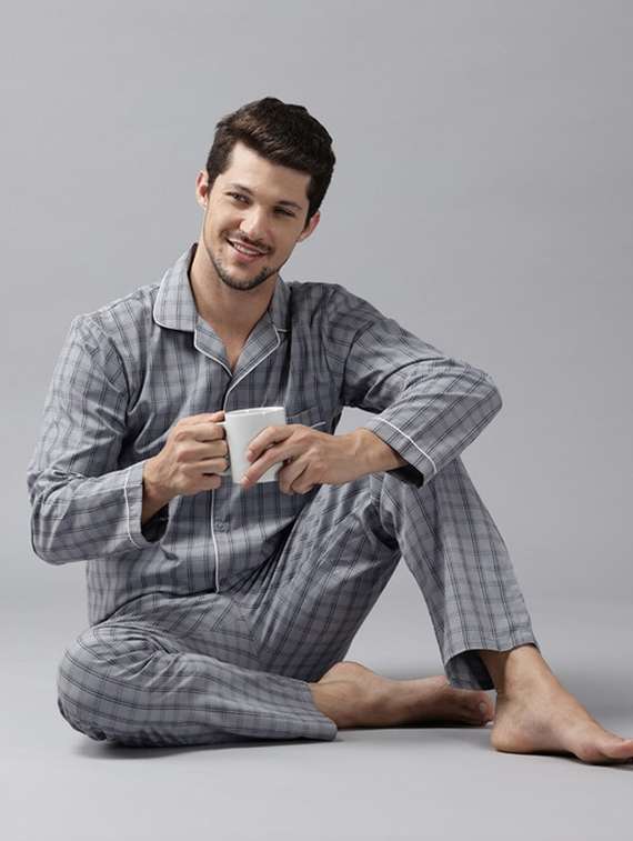 men checkered long sleeve nightwear set - 22069521 -  Standard Image - 1