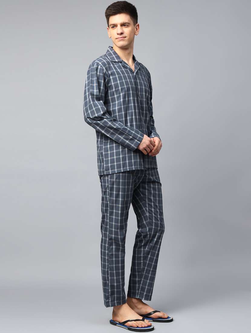 men checkered long sleeve nightwear set - 22069522 -  Standard Image - 1