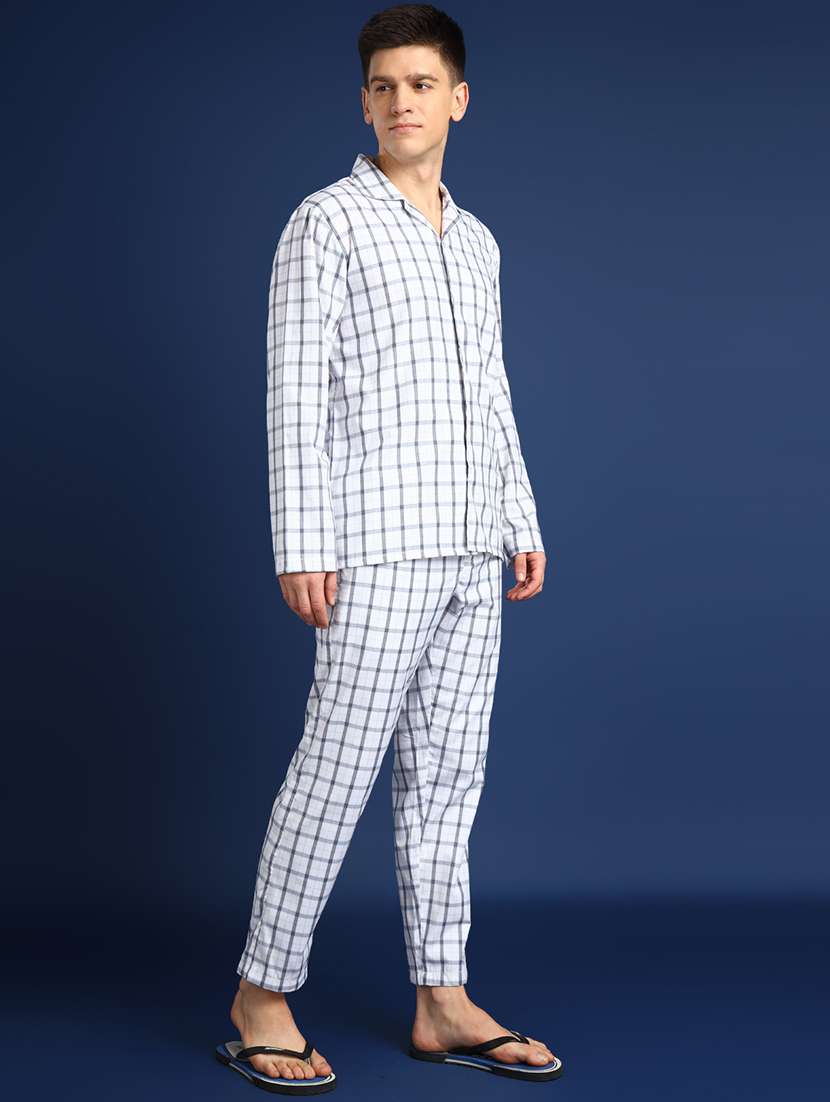 men checkered long sleeve nightwear set - 22069523 -  Standard Image - 1