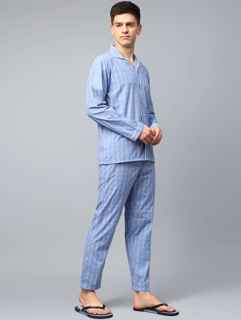 men checkered long sleeve nightwear set - 22069524 -  Standard Image - 1