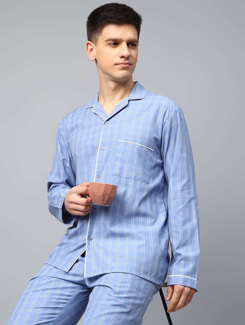 men checkered long sleeve nightwear set - 22069524 - Standard Image - 4