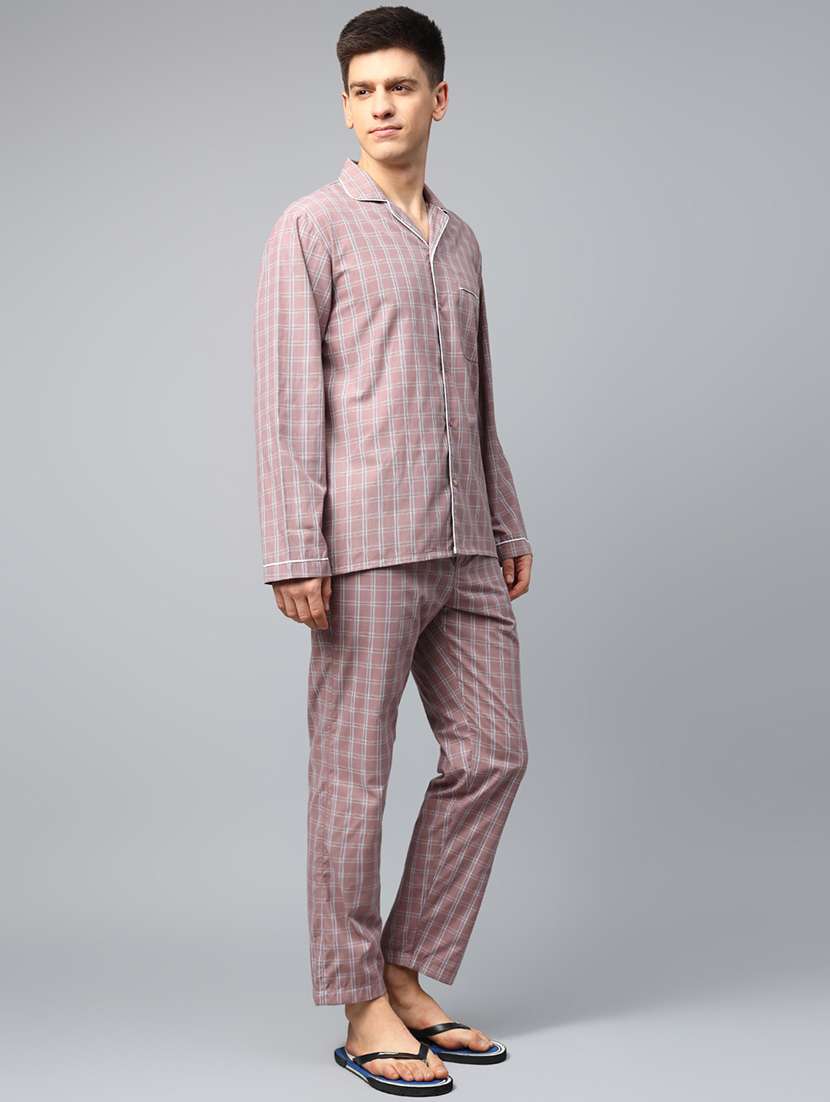 men checkered long sleeve nightwear set - 22069525 -  Standard Image - 1