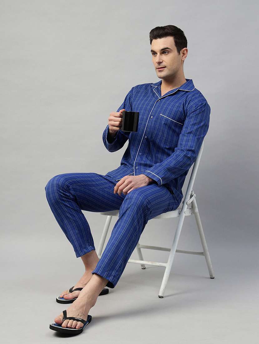 men checkered long sleeve nightwear set - 22069526 -  Standard Image - 1