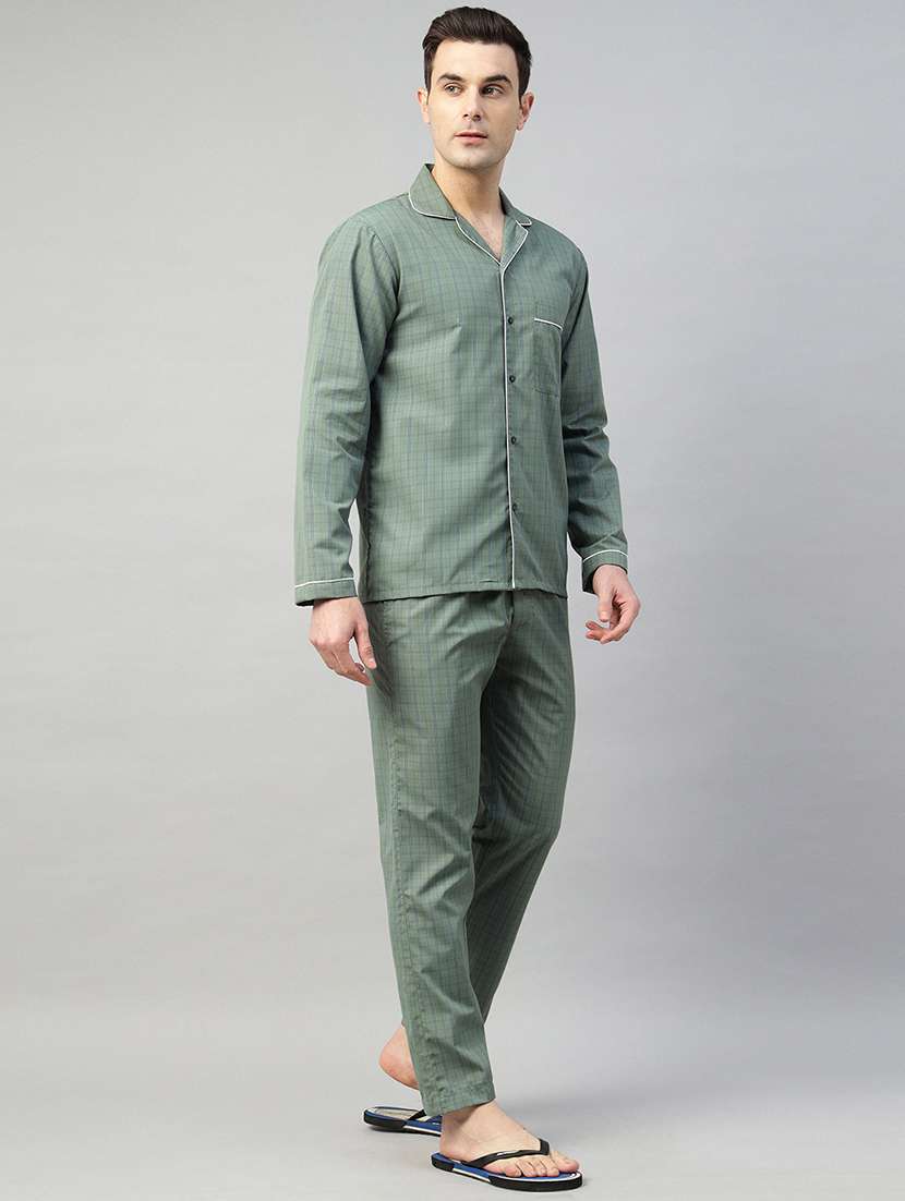 men checkered long sleeve nightwear set - 22069527 -  Standard Image - 1