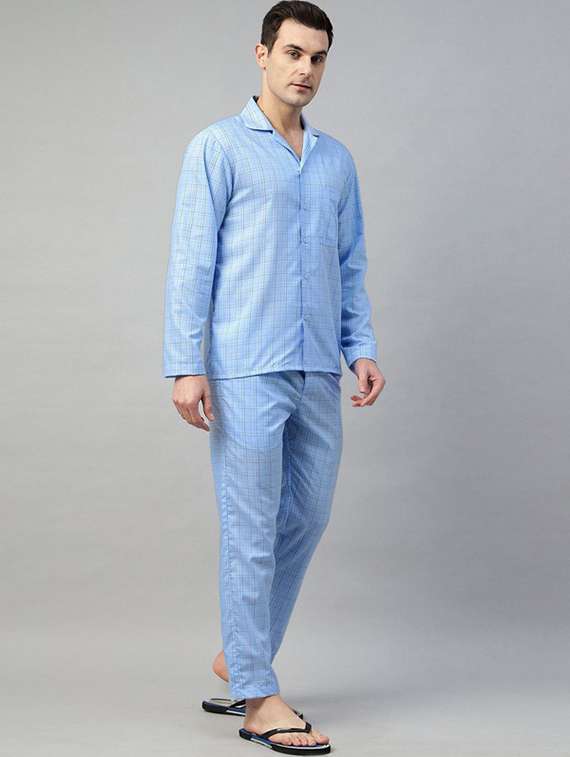 men checkered long sleeve nightwear set - 22069529 -  Standard Image - 1