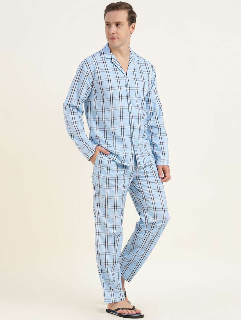 men checkered long sleeve nightwear set - 22069533 -  Standard Image - 1