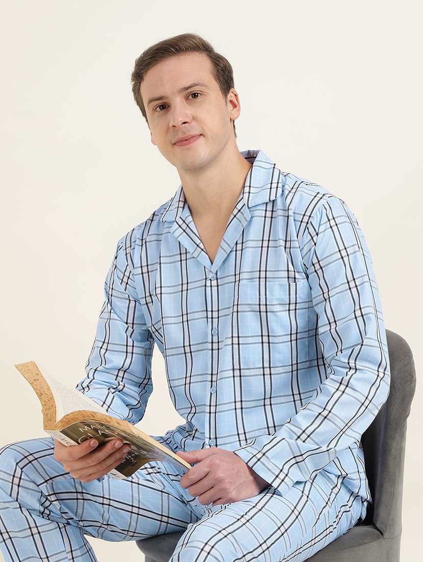 men checkered long sleeve nightwear set - 22069533 - Standard Image - 4